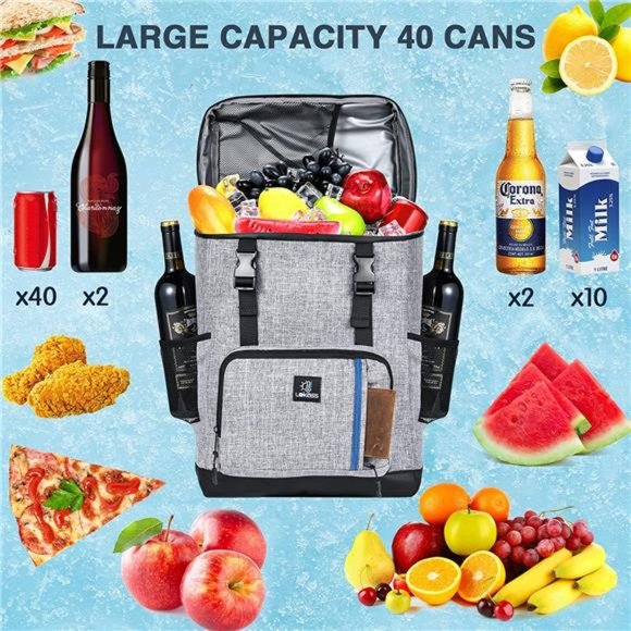 Insulated Cooler Backpack 40 Cans, Backpack Leak-Proof Waterproof Cooler Bag - Picture 2 of 7